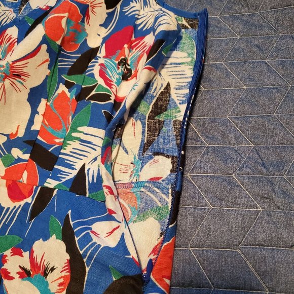 J.Crew Size 0 Blue Tropical Floral Linen Blend Peplum Tank Top Blouse V Neck - Picture 6 of 9